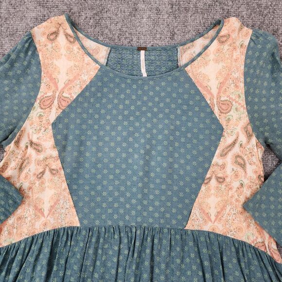 Free People Top Womens Small Floral Paisley 3/4 Sleeve Boho Chic Tunic Blouse - Picture 9 of 14
